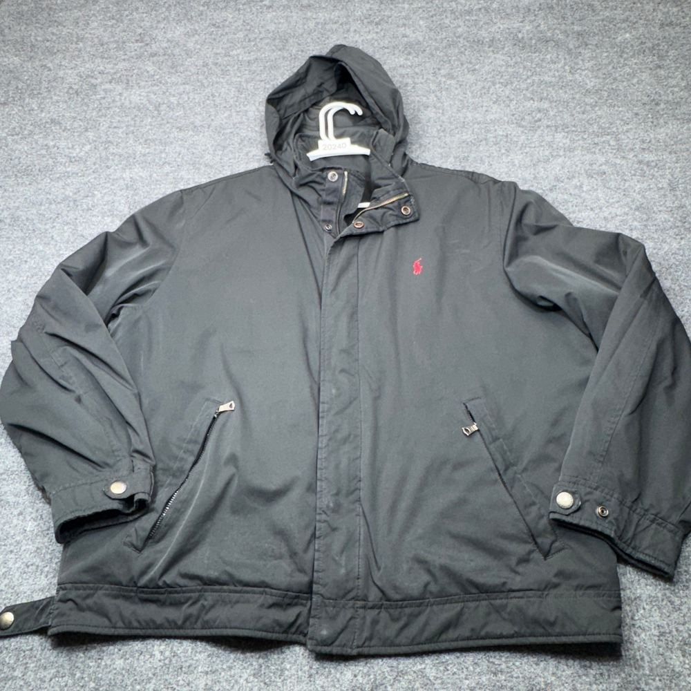Polo Ralph Lauren Jacket Mens XL Black Hooded Fleece Lined Full Zip Parka Coat